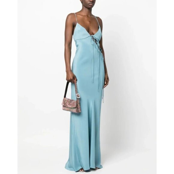 Christopher Esber Slope Tie Silk Dress in MARE 2 Womens Long Maxi Gown - Picture 10 of 16